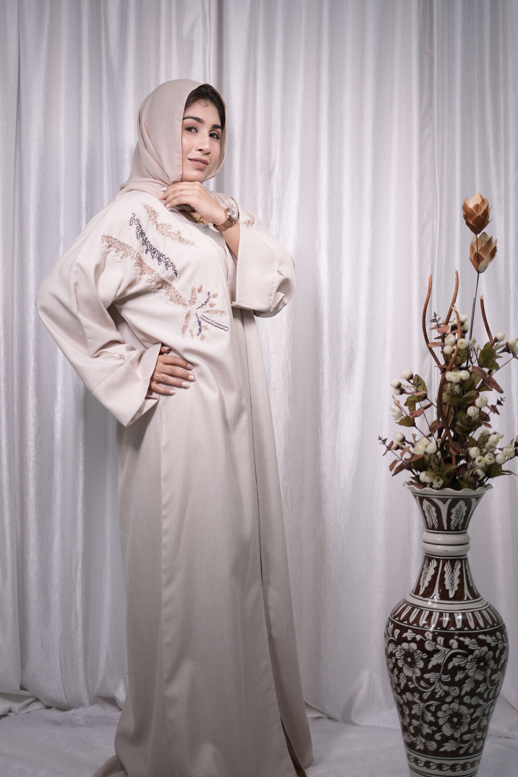 Embroidered Abaya with Multi-Tone Thread Detailing