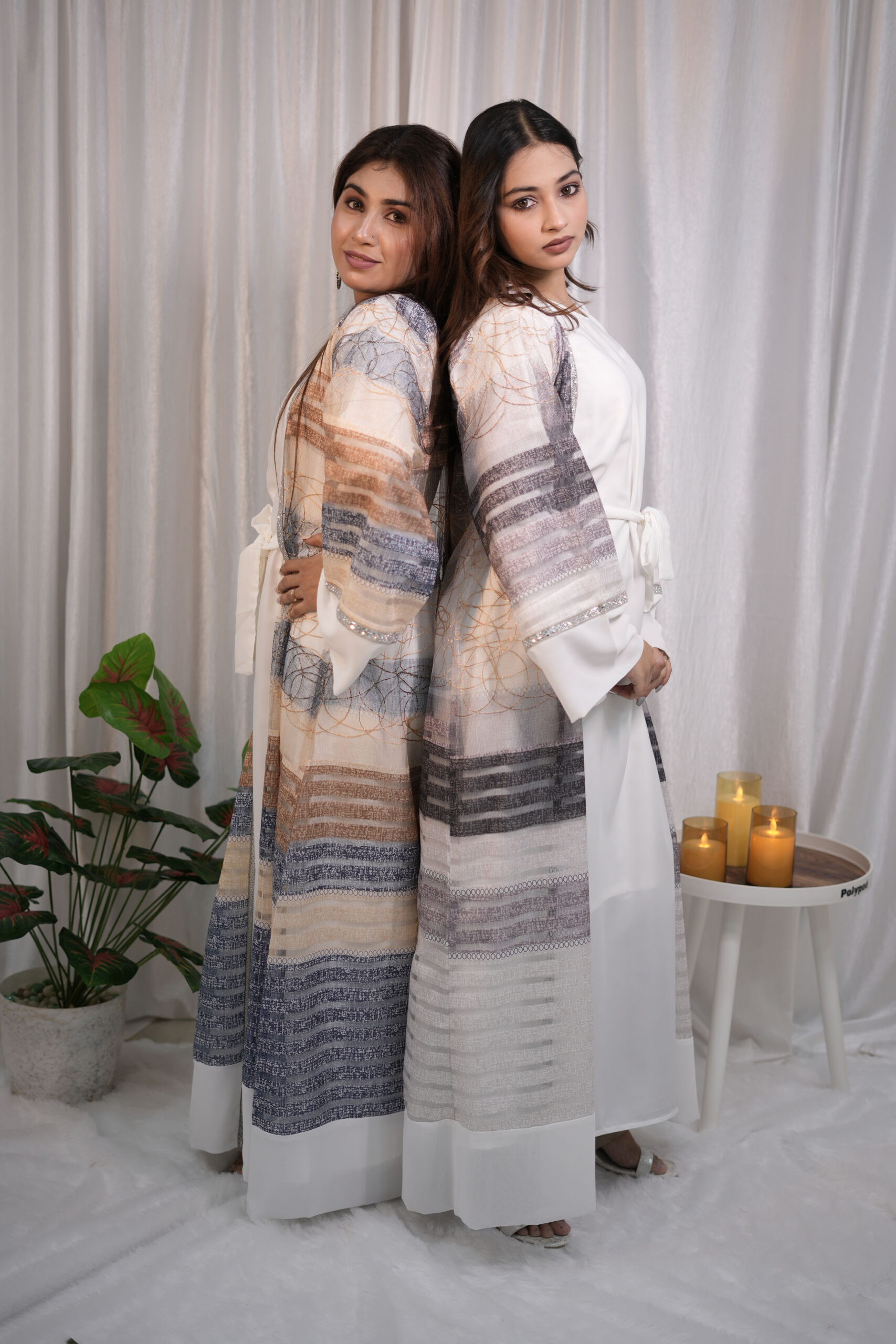 Multitone Striped Mesh Abaya Set – Sand & Stone Editions - Image 2