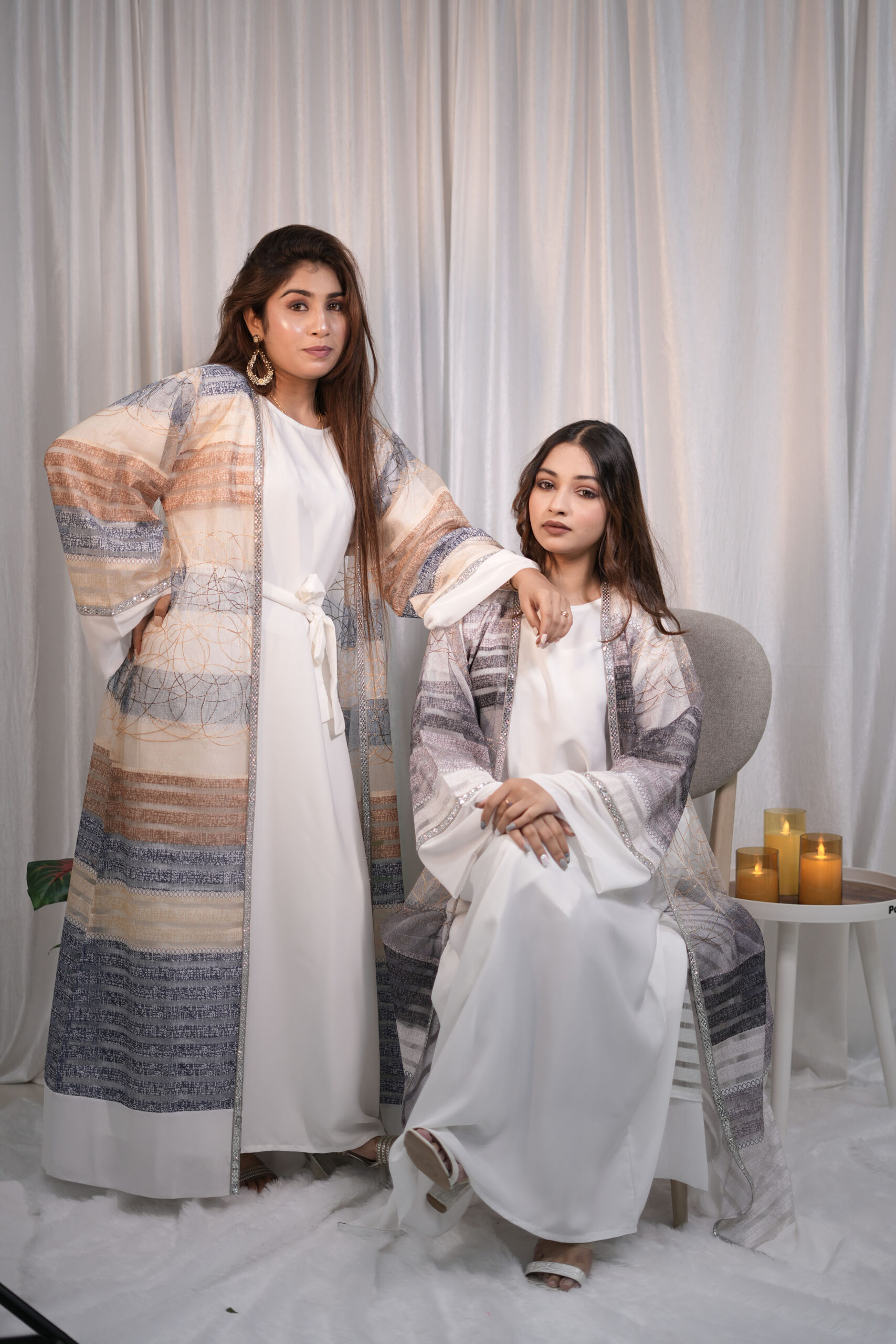 Multitone Striped Mesh Abaya Set – Sand & Stone Editions - Image 4