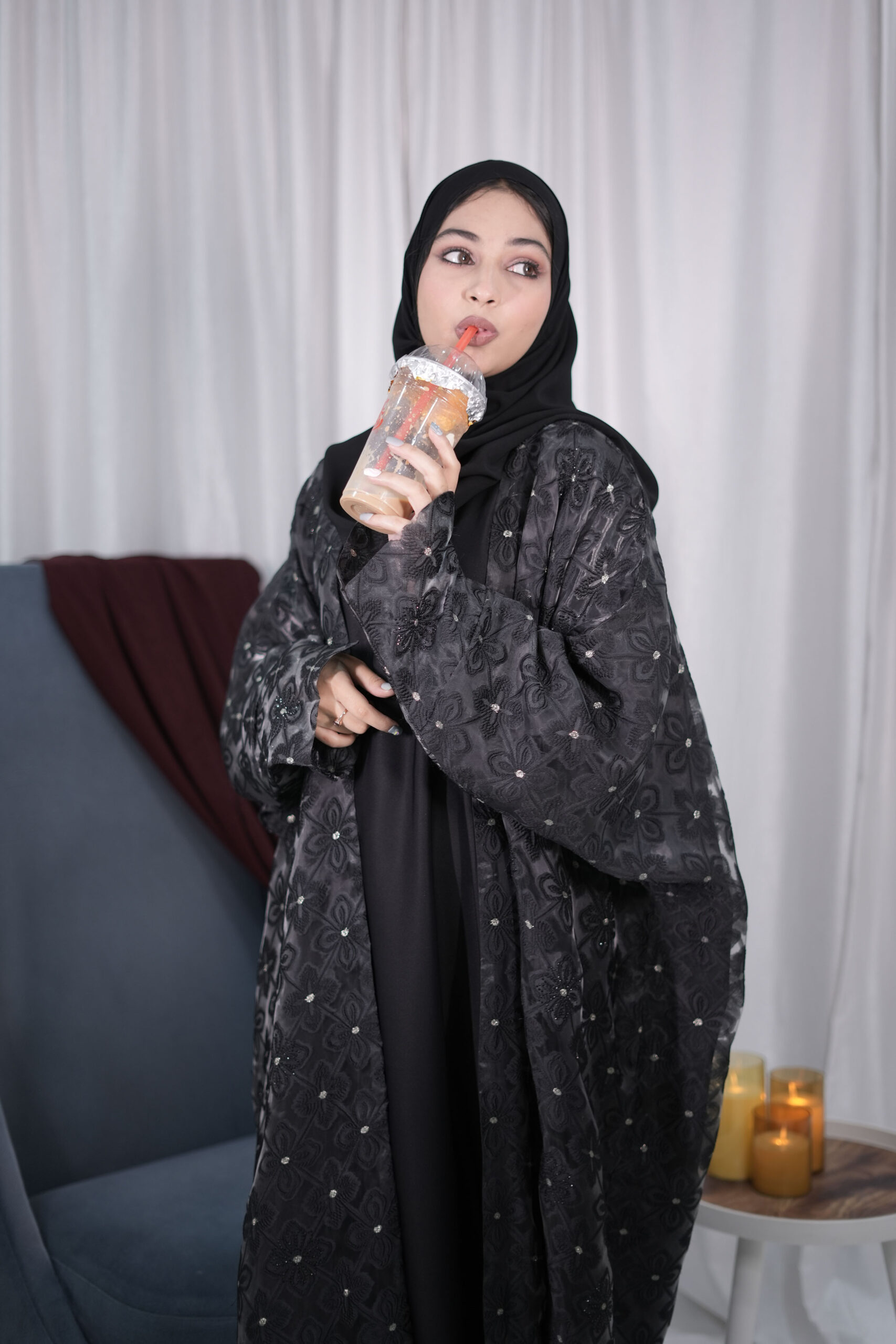 Geometric Pattern Organza Abaya
