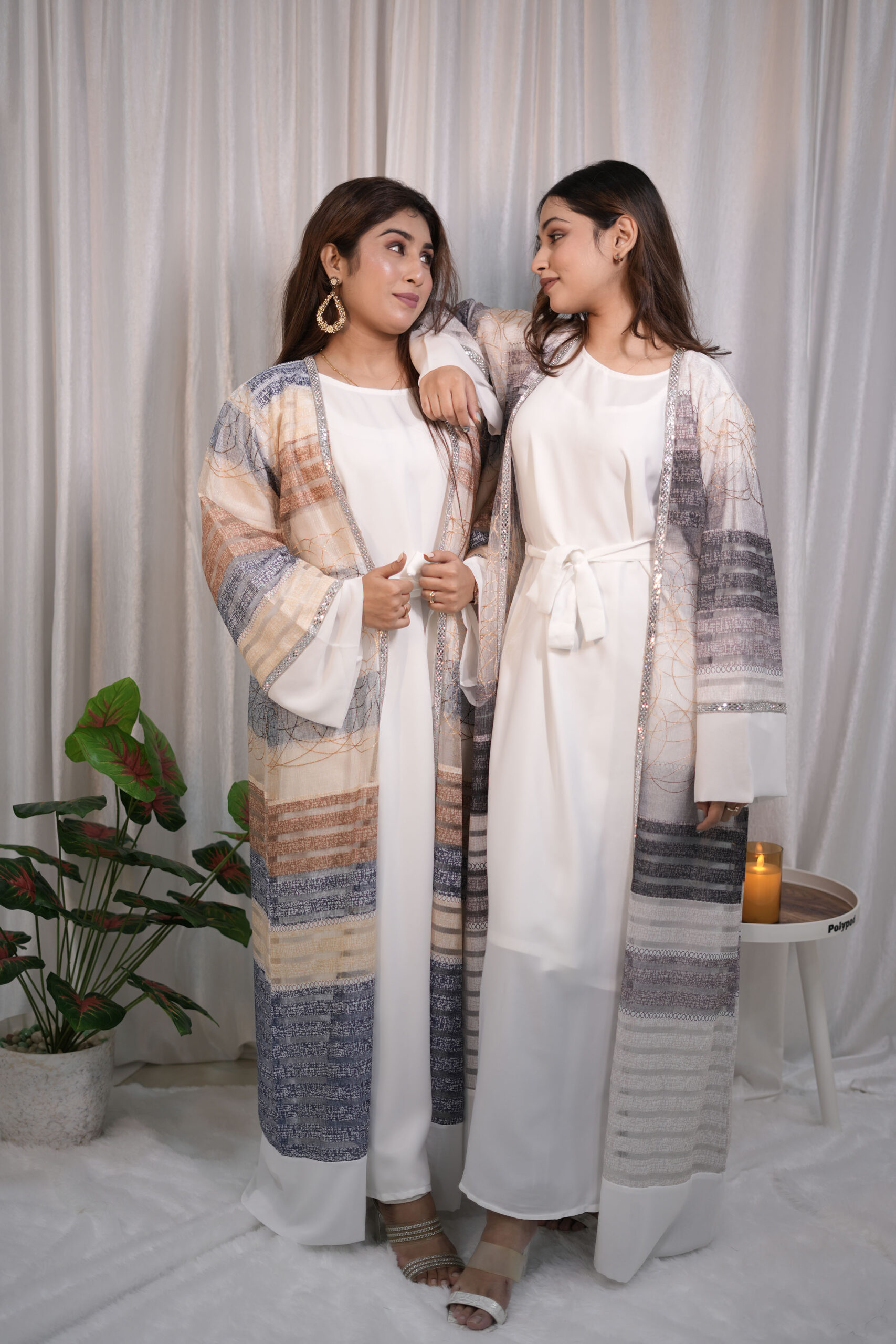 Multitone Striped Mesh Abaya Set – Sand & Stone Editions