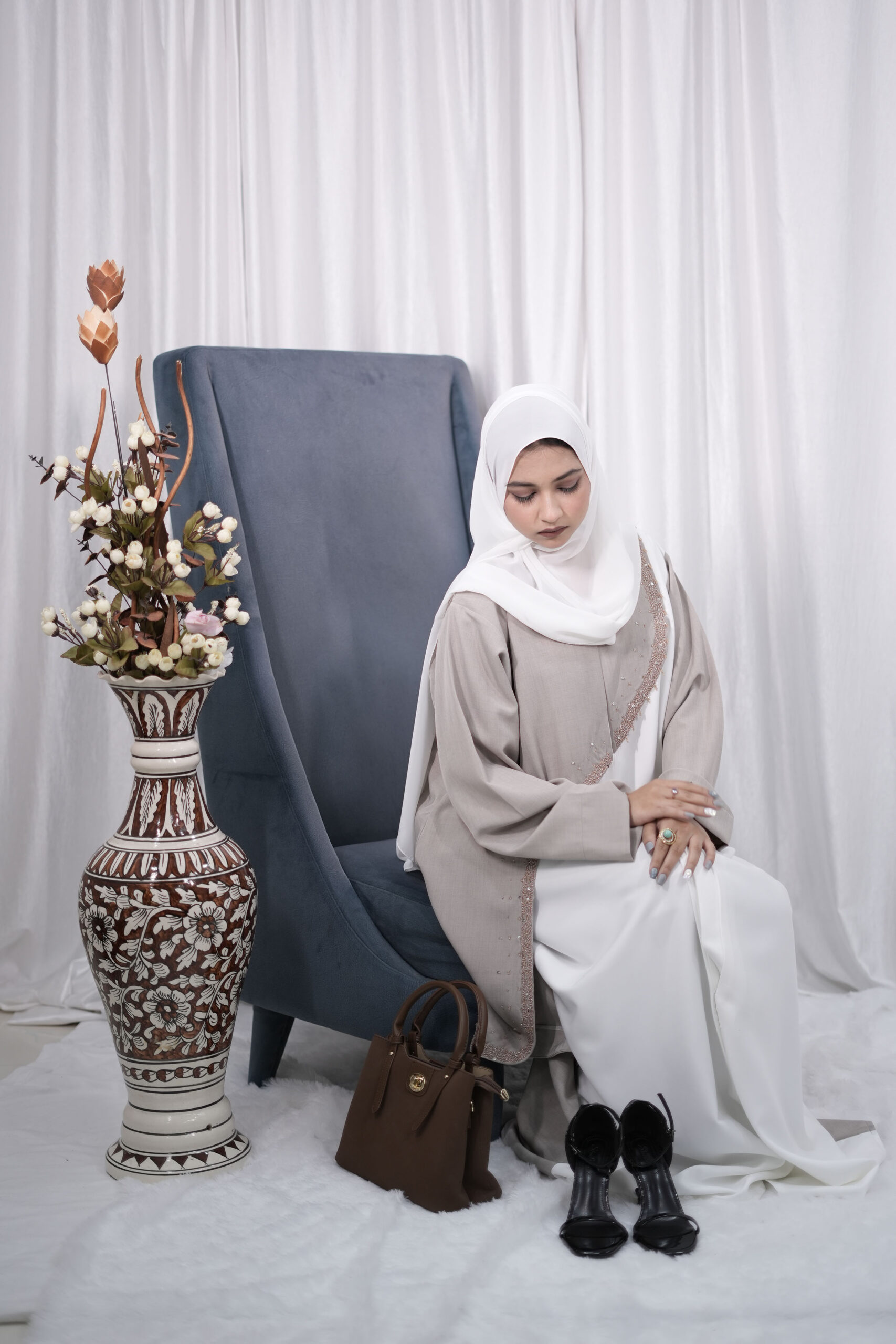 Asymmetrical Beaded Embellishment Abaya