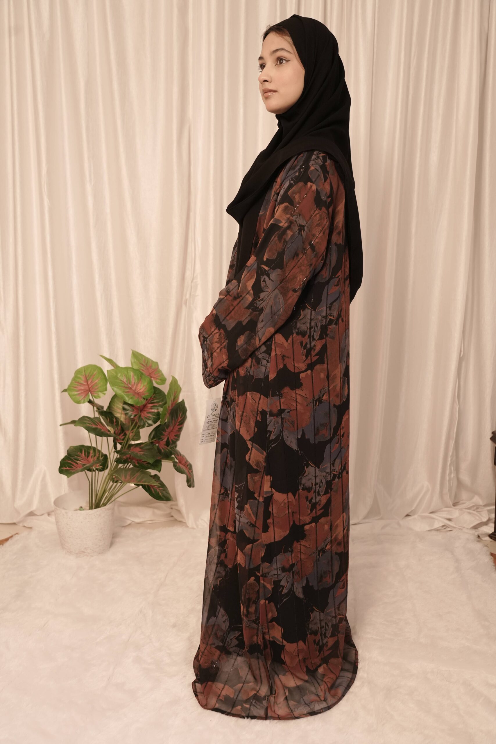 Black Printed Open-Front Abaya - Image 2