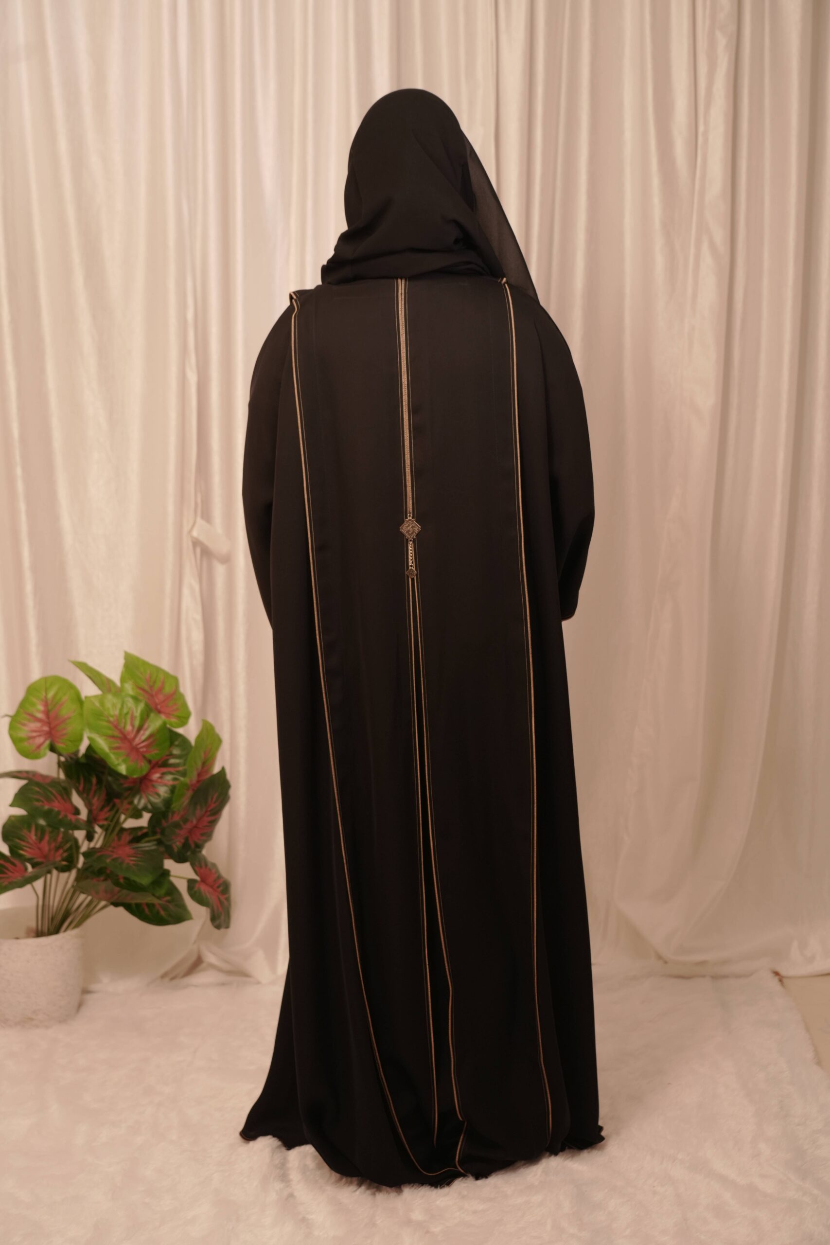 Black Vertical Detail Abaya – Back View - Image 3